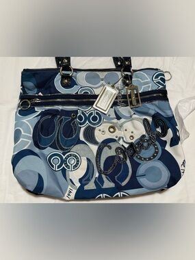 Coach Navy and Light Blue Shoulder Bag